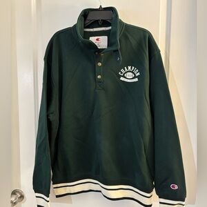 Champion Men's Old School Dark Green Quarter-Snap Pullover Sweatshirt Sz Med